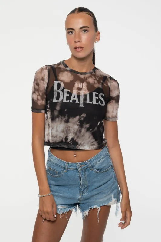 The Beatles Drop T Band Logo Mesh Crop Top made by The Beatles