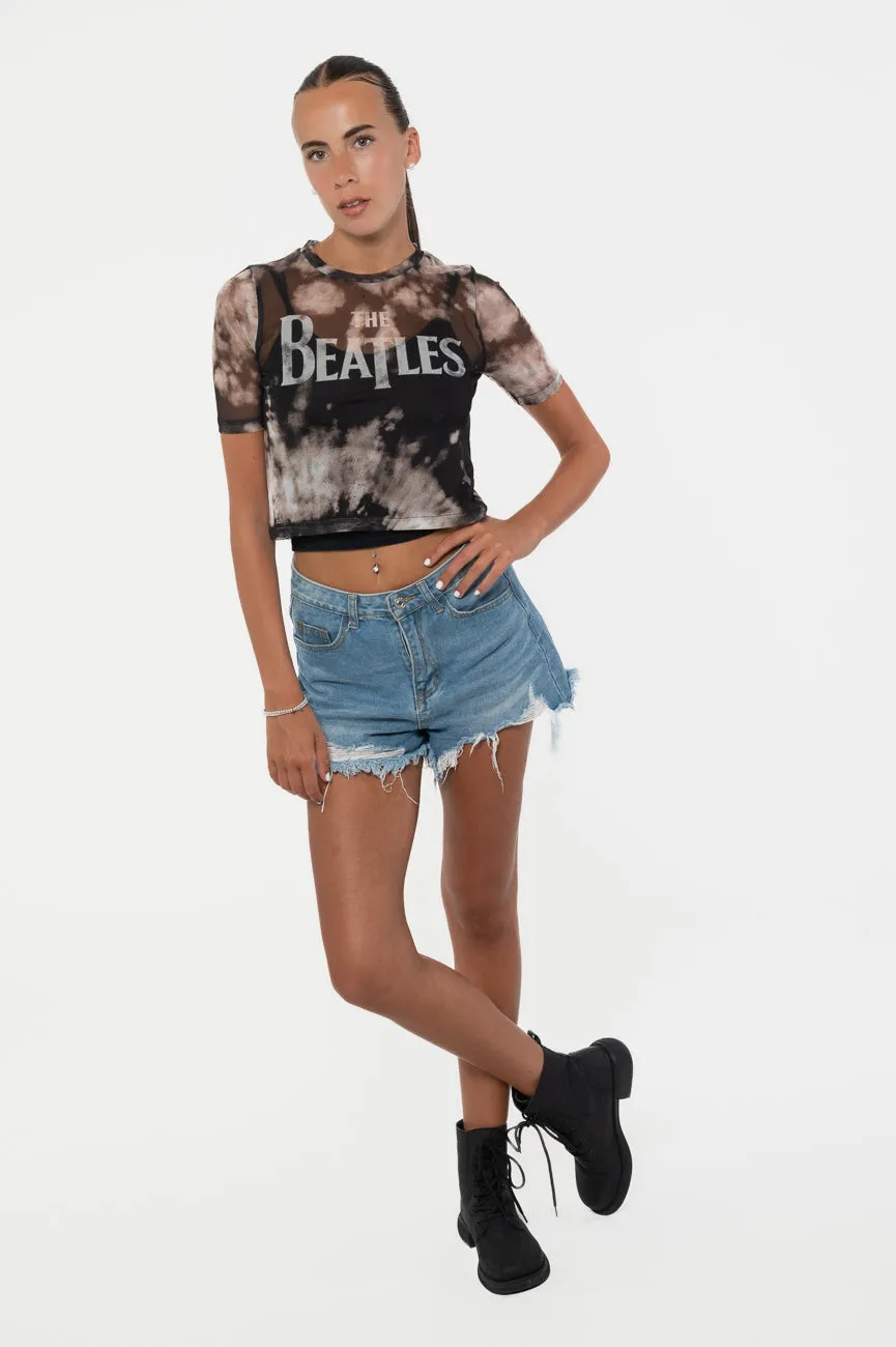 The Beatles Drop T Band Logo Mesh Crop Top sold by Paradiso Clothing product image thumbnail 5