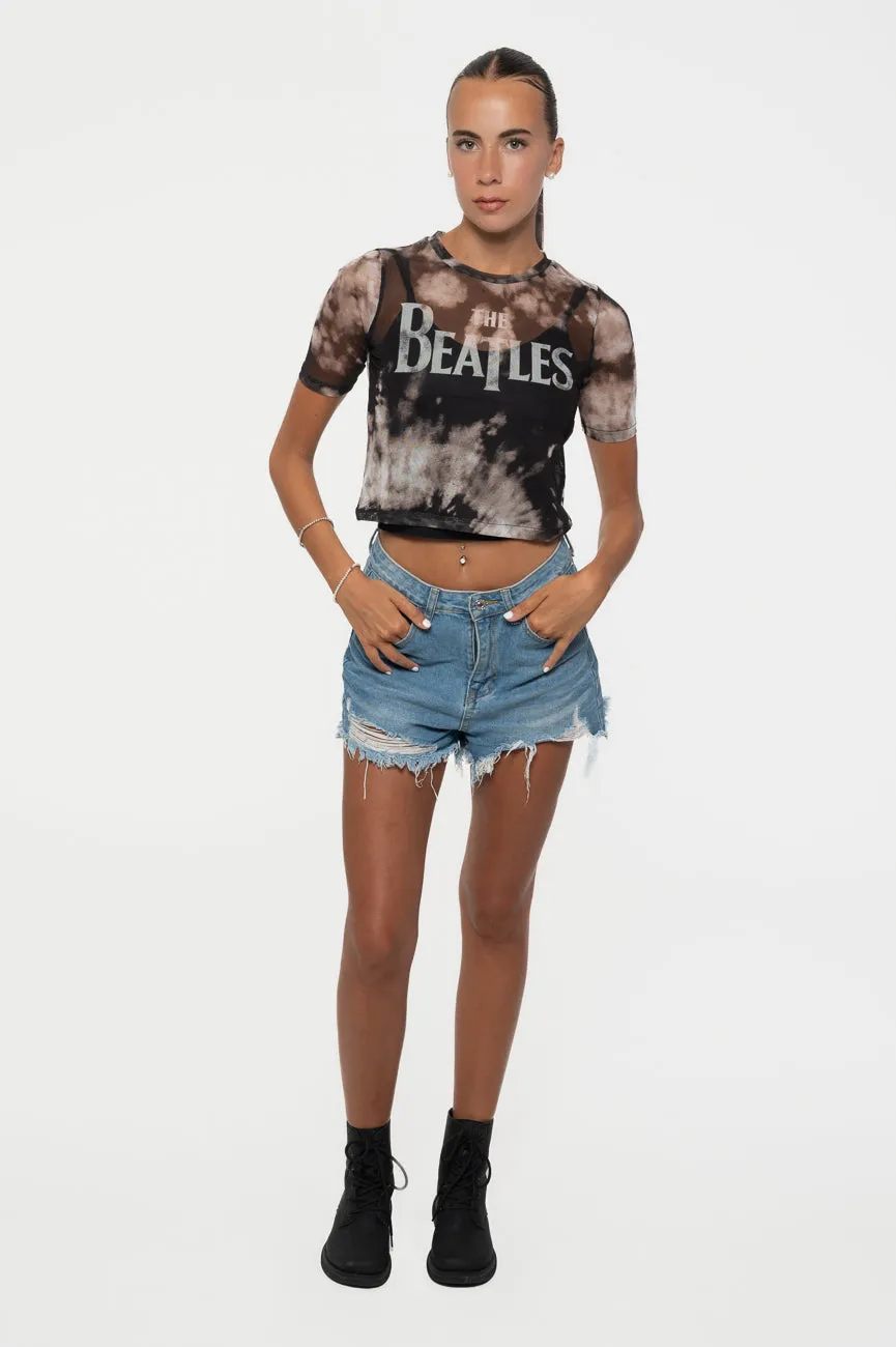 The Beatles Drop T Band Logo Mesh Crop Top sold by Paradiso Clothing product image thumbnail 2