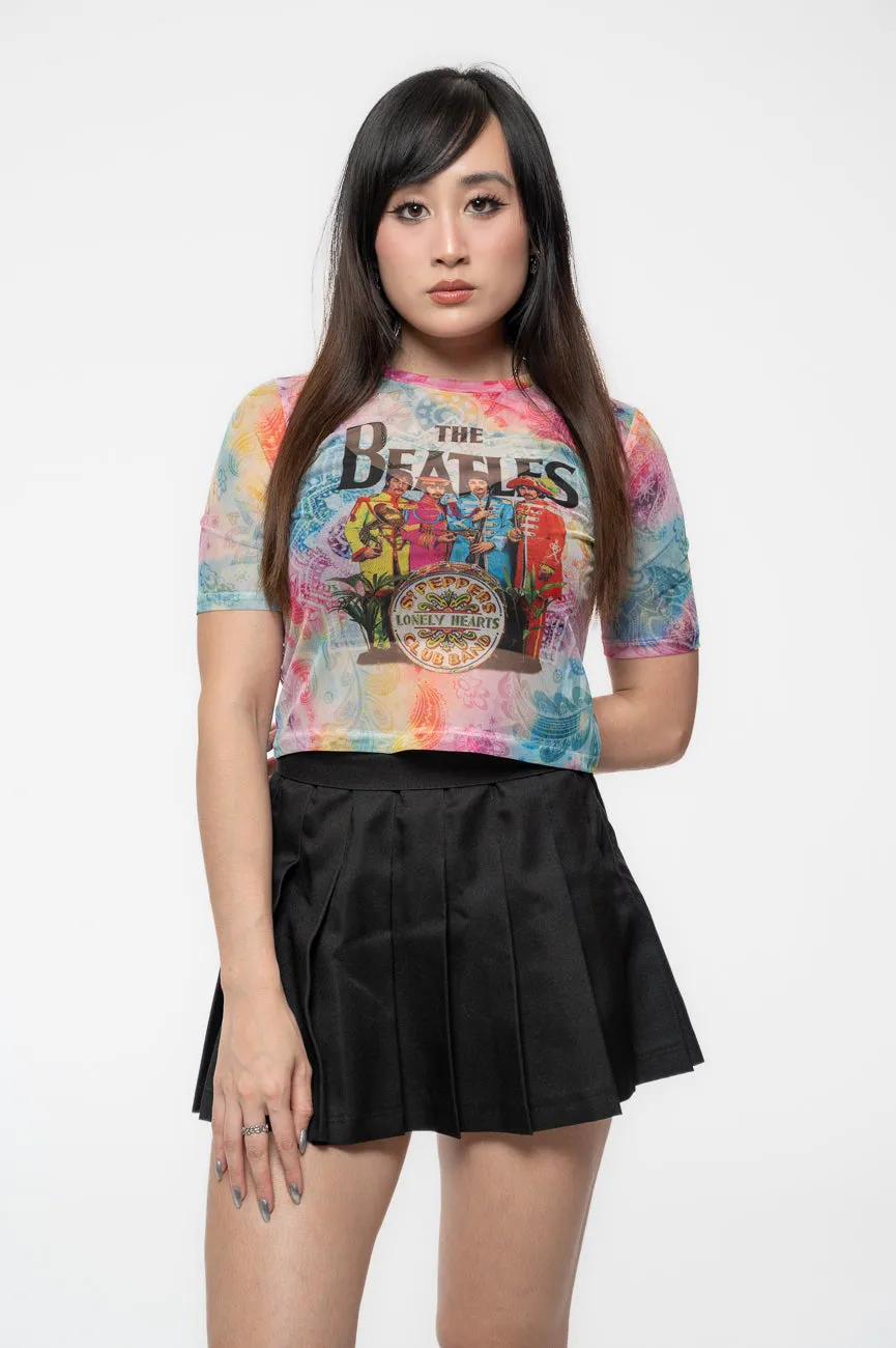 The Beatles Sgt Pepper All over Print Mesh Crop Top sold by Paradiso Clothing