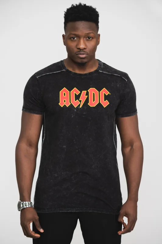 AC/DC Band Logo Snow Wash T Shirt sold by Paradiso Clothing