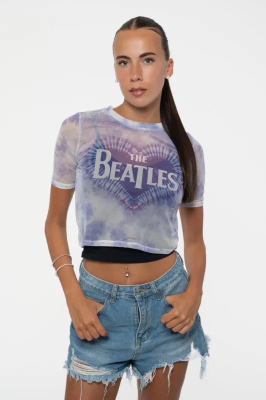 The Beatles Heart Drop T Logo Mesh Crop Top sold by Paradiso Clothing