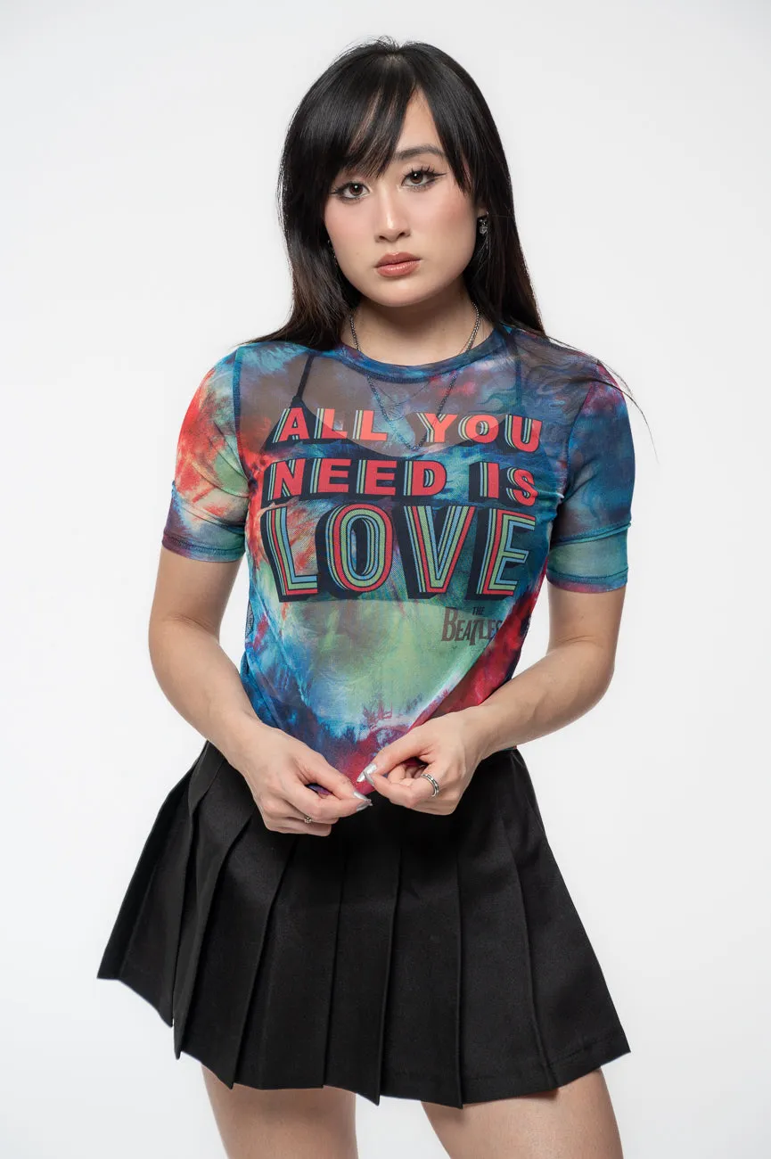 The Beatles All You Need Is Love Mesh Crop Top sold by Paradiso Clothing