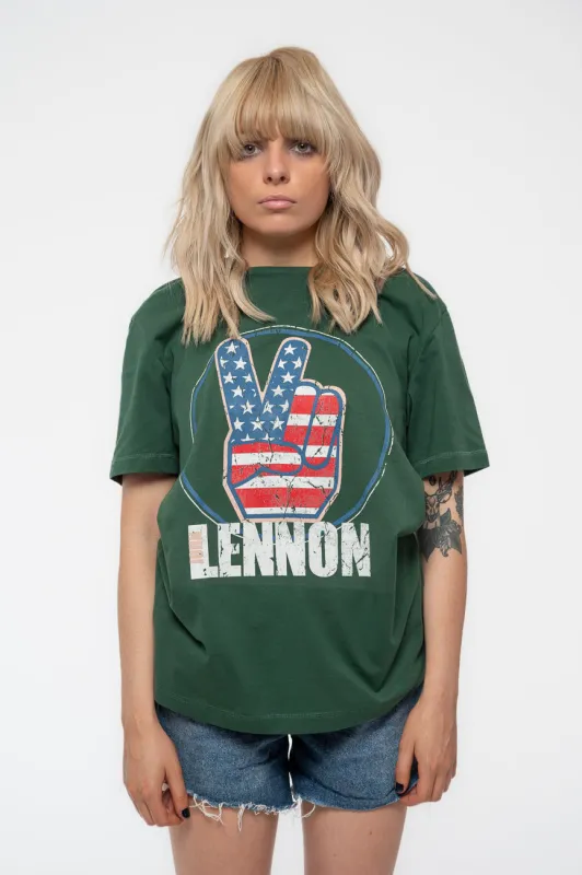 John Lennon Peace Fingers US Flag T Shirt sold by Paradiso Clothing
