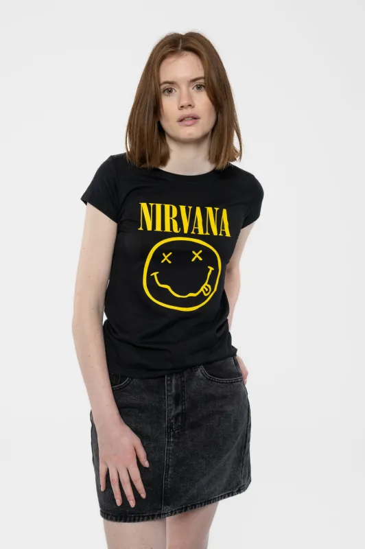 Nirvana Yellow Grunge Smile Skinny T Shirt sold by Paradiso Clothing