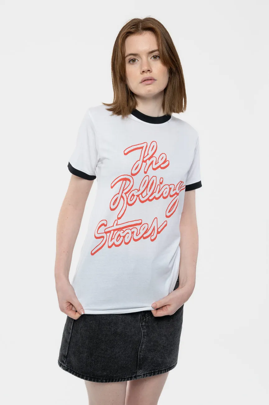 The Rolling Stones Signature Band Logo Ringer T Shirt sold by Paradiso Clothing