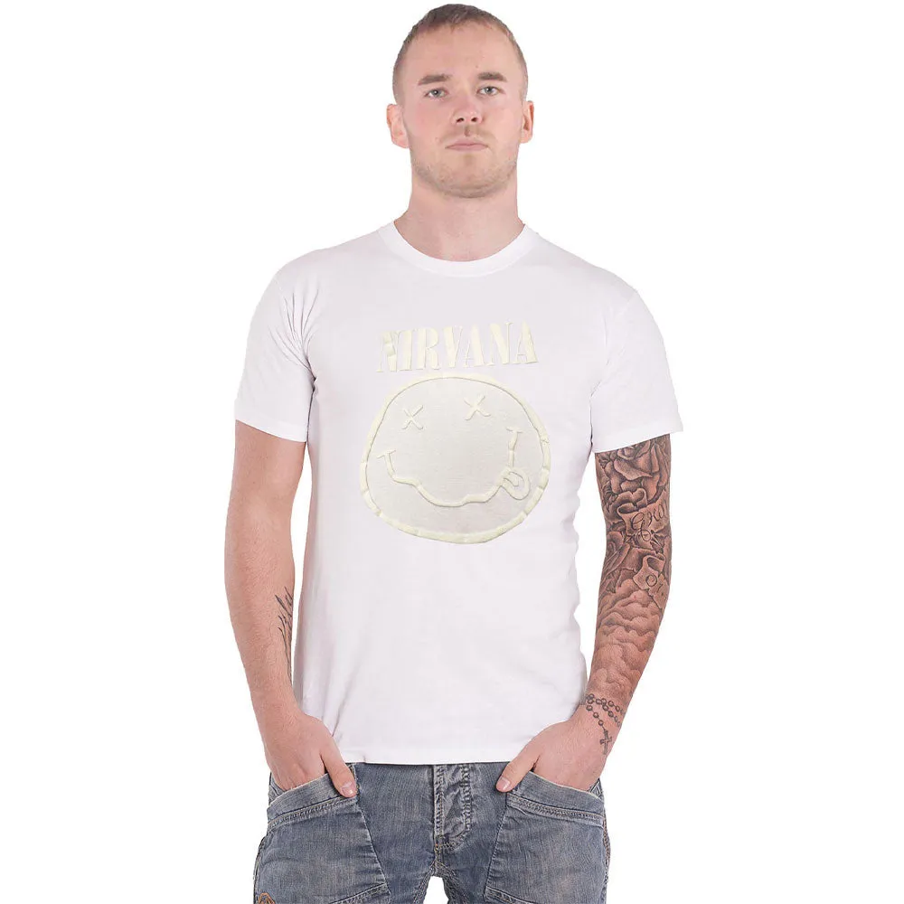 Nirvana Hi-Build White Grunge Smile T Shirt sold by Paradiso Clothing