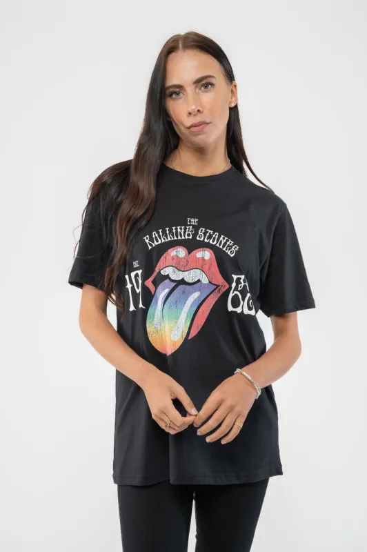 The Rolling Stones Sixty Rainbow Tongue 1962 Puff Print T Shirt sold by Paradiso Clothing