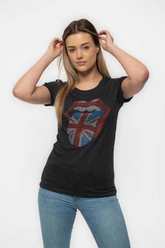 The Rolling Stones Diamante Union Jack Tongue Skinny Fit Tee sold by Paradiso Clothing