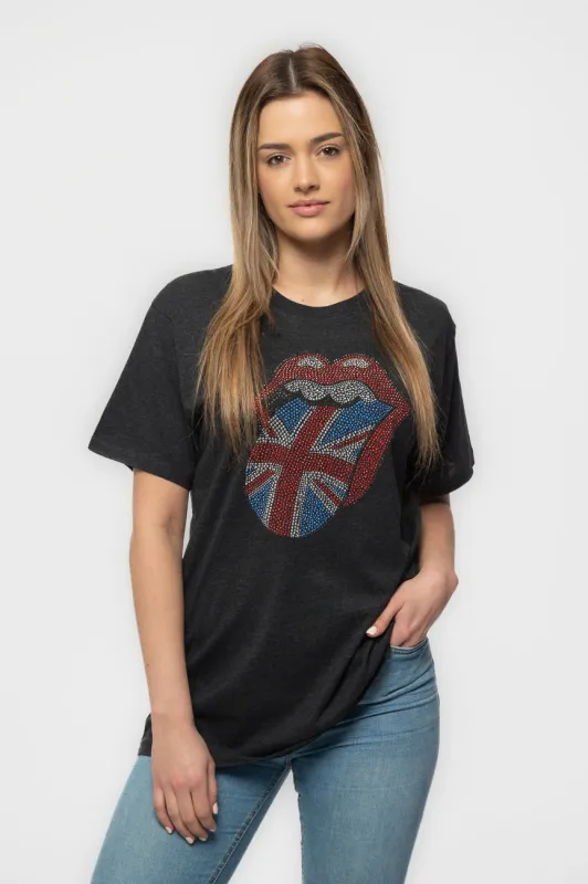 The Rolling Stones Union Jack Tongue Diamante Tee made by the Rolling Stones