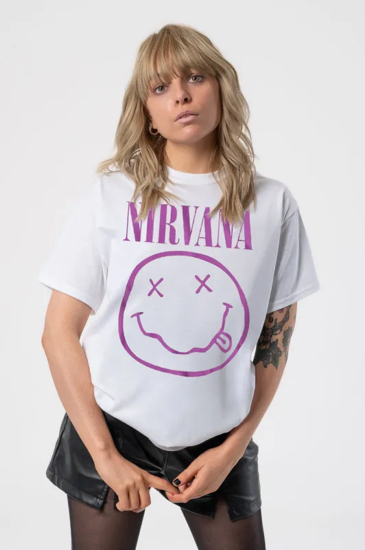 Nirvana Purple Grunge Smile T Shirt sold by Paradiso Clothing
