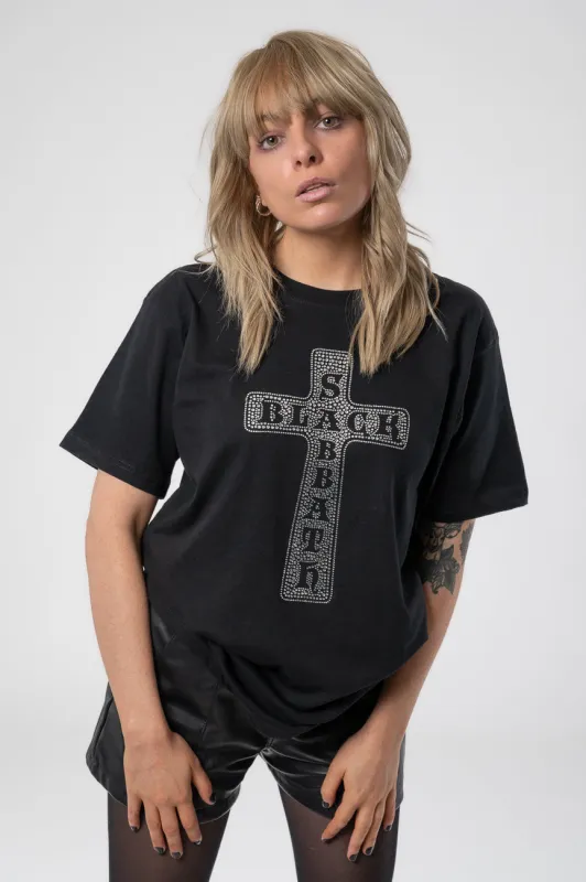 Black Sabbath Diamante Cross T Shirt made by Paradiso Clothing