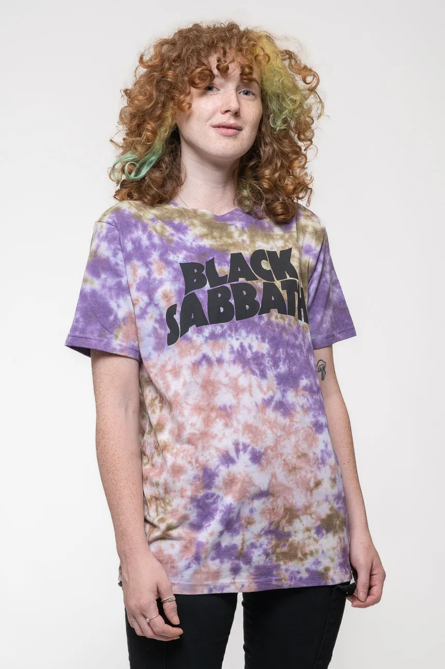 Black Sabbath Wavy Band Logo Dye Wash T Shirt sold by Paradiso Clothing