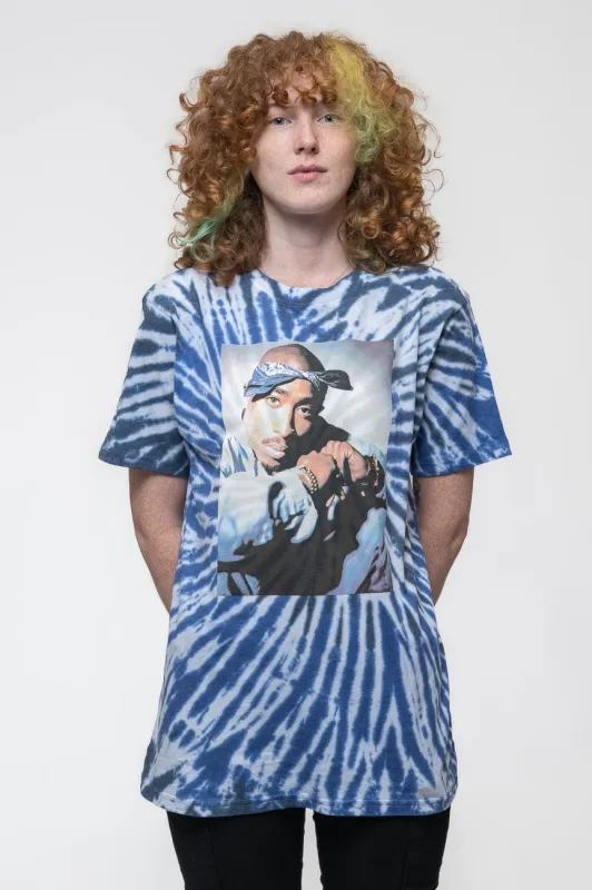 Tupac Blue Photo Swirl Tie Dye T Shirt sold by Paradiso Clothing