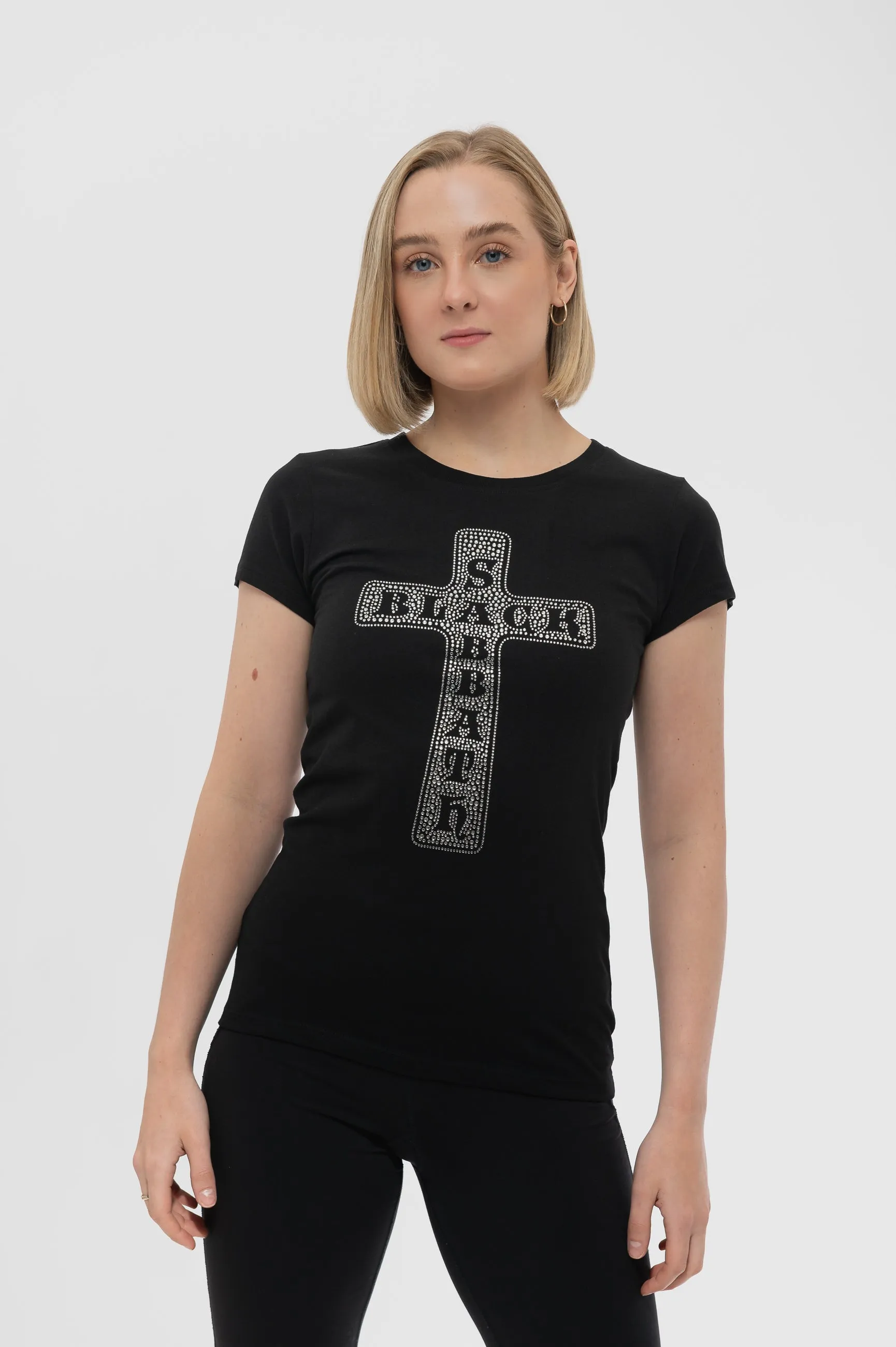 Black Sabbath Diamante Cross Skinny T Shirt sold by Paradiso Clothing