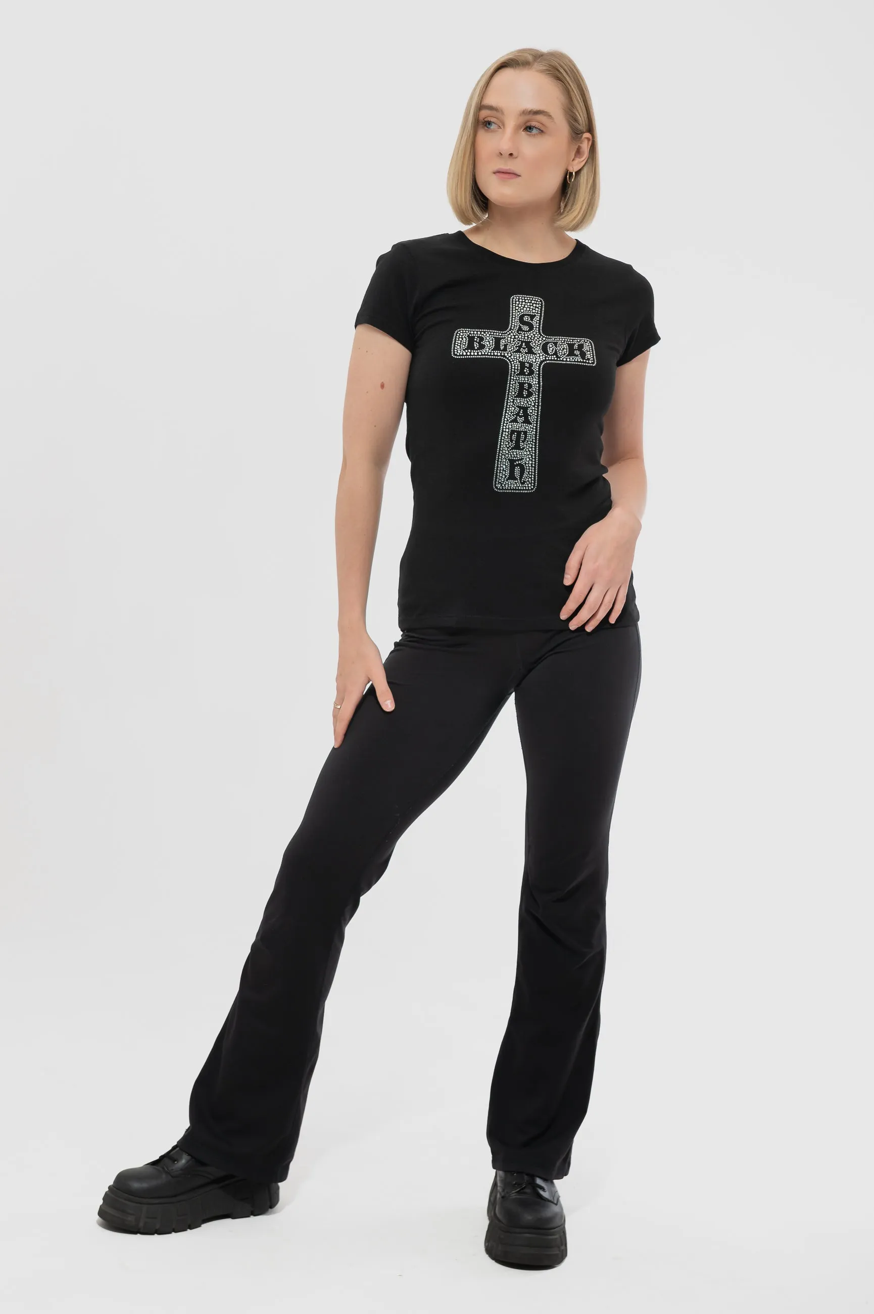Black Sabbath Diamante Cross Skinny T Shirt sold by Paradiso Clothing product image thumbnail 5