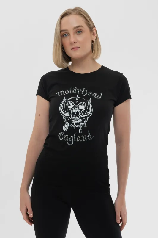 Motorhead England Diamante Skinny T Shirt sold by Paradiso Clothing