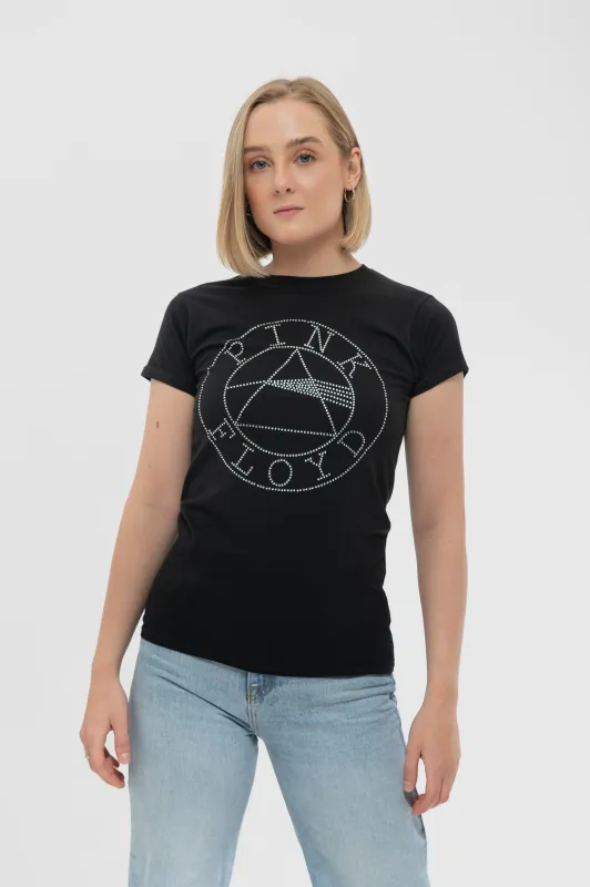 Pink Floyd Dark Side of the Moon Diamante Circle Skinny T Shirt sold by Paradiso Clothing