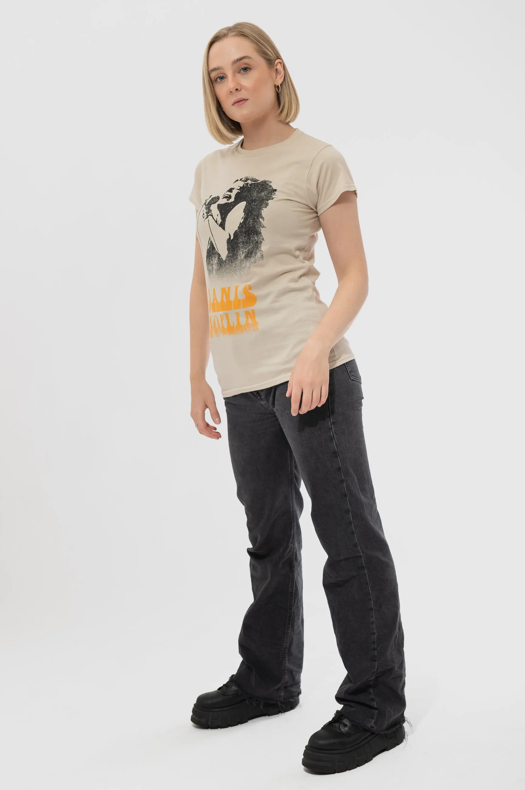 Janis Joplin Working The Mic Skinny T Shirt sold by Paradiso Clothing product image thumbnail 5