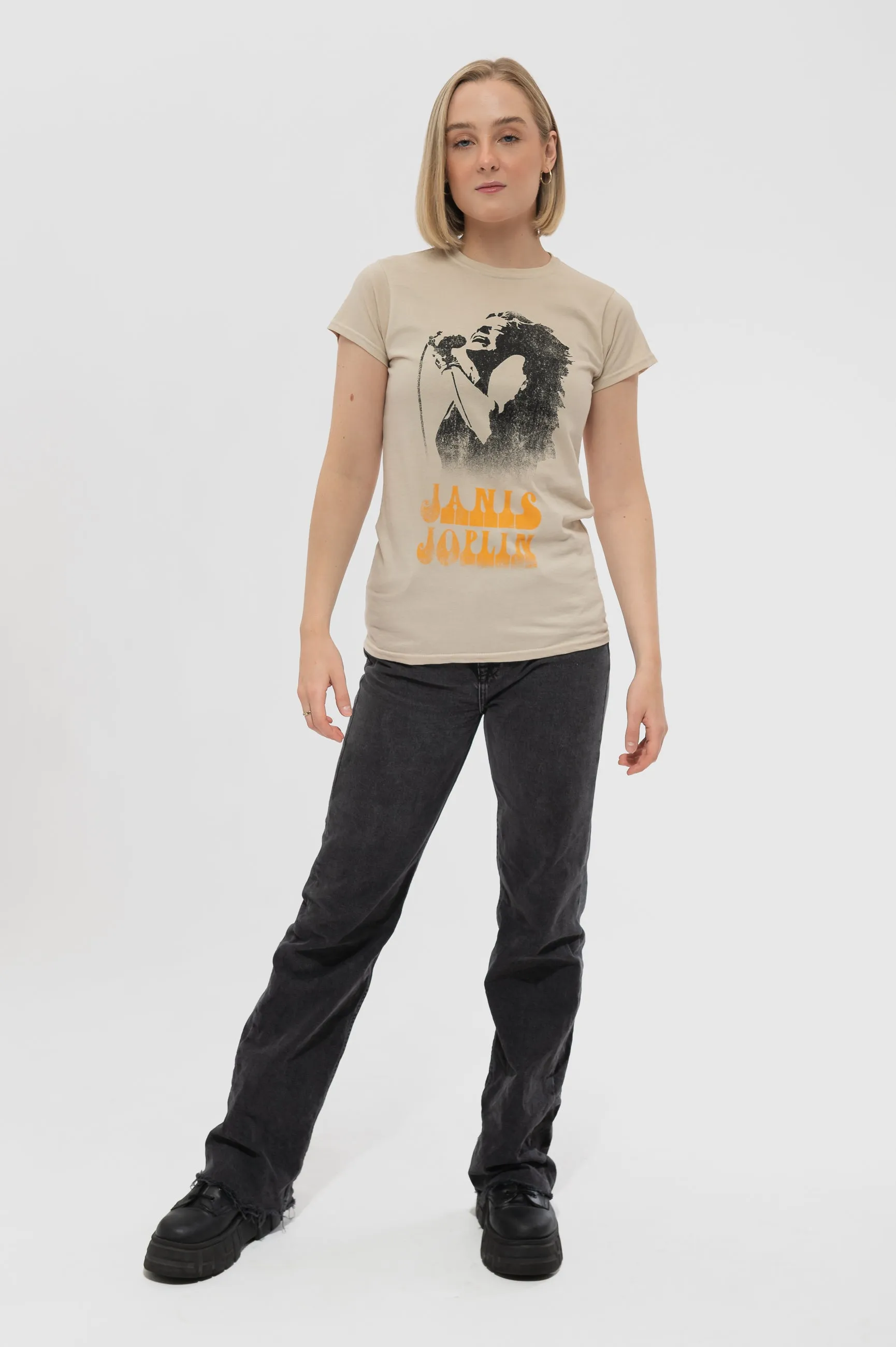 Janis Joplin Working The Mic Skinny T Shirt sold by Paradiso Clothing product image thumbnail 2