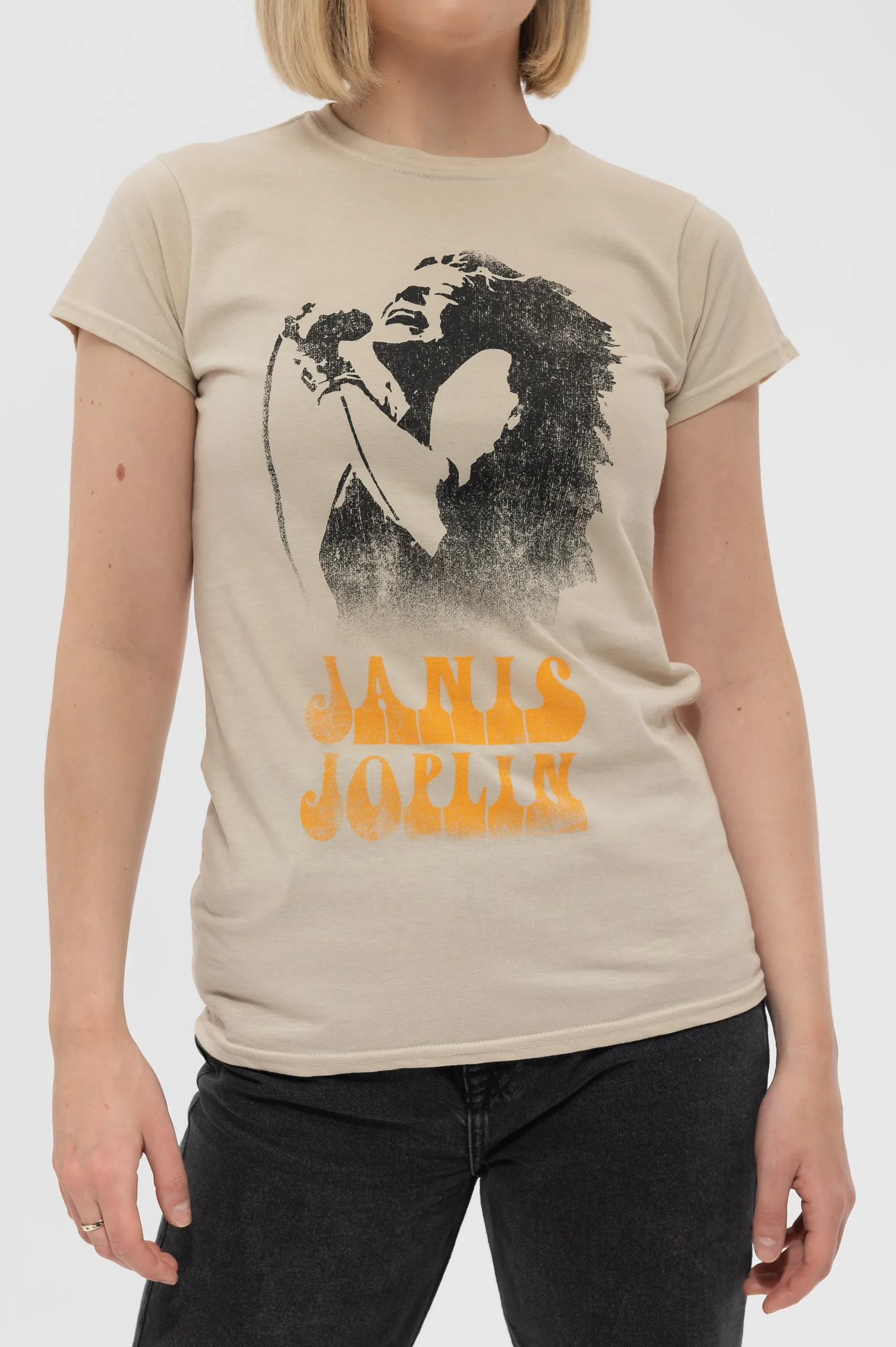 Janis Joplin Working The Mic Skinny T Shirt sold by Paradiso Clothing product image thumbnail 3