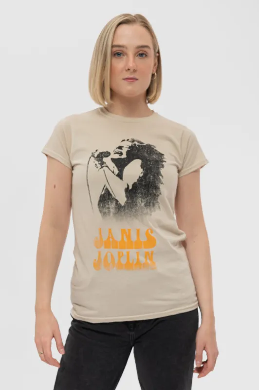 Janis Joplin Working The Mic Skinny T Shirt sold by Paradiso Clothing