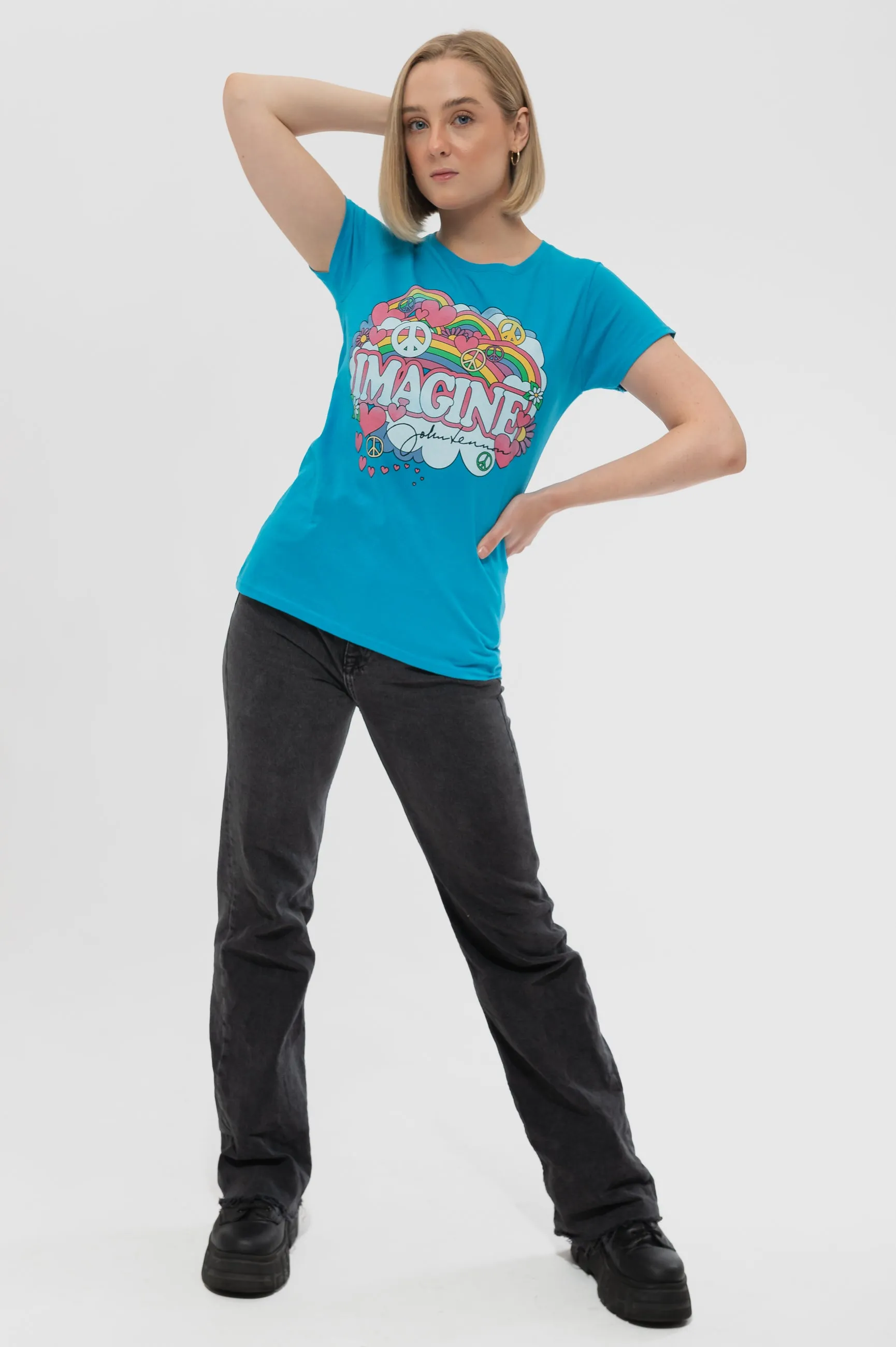 John Lennon Rainbows Love And Peace Skinny T Shirt sold by Paradiso Clothing product image thumbnail 5