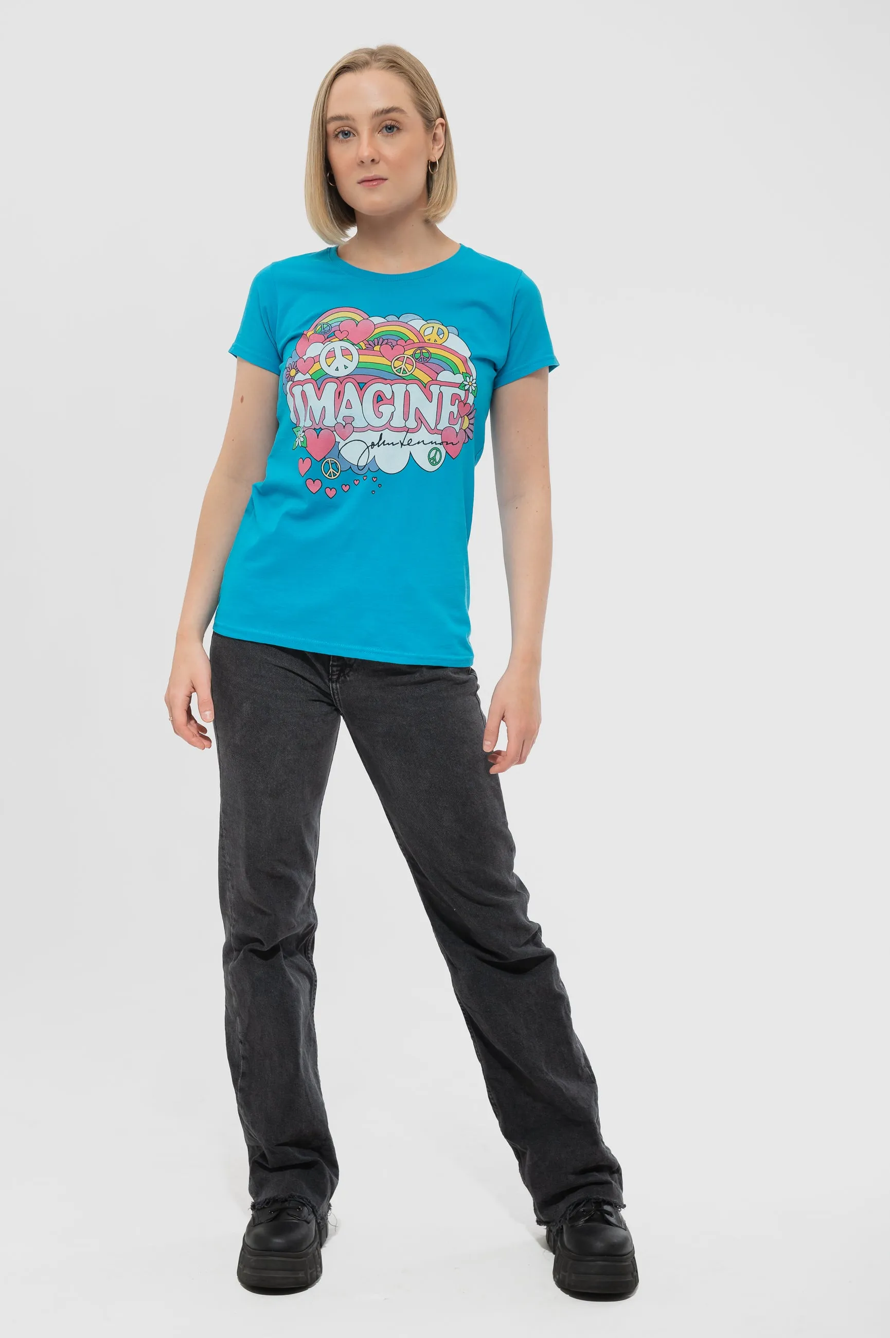 John Lennon Rainbows Love And Peace Skinny T Shirt sold by Paradiso Clothing product image thumbnail 2