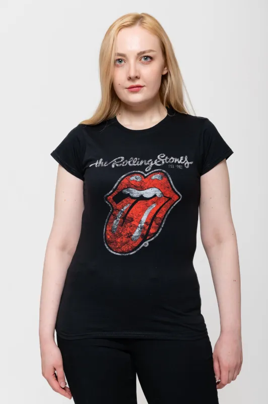 The Rolling Stones Plastered Tongue Skinny Tee sold by Paradiso Clothing