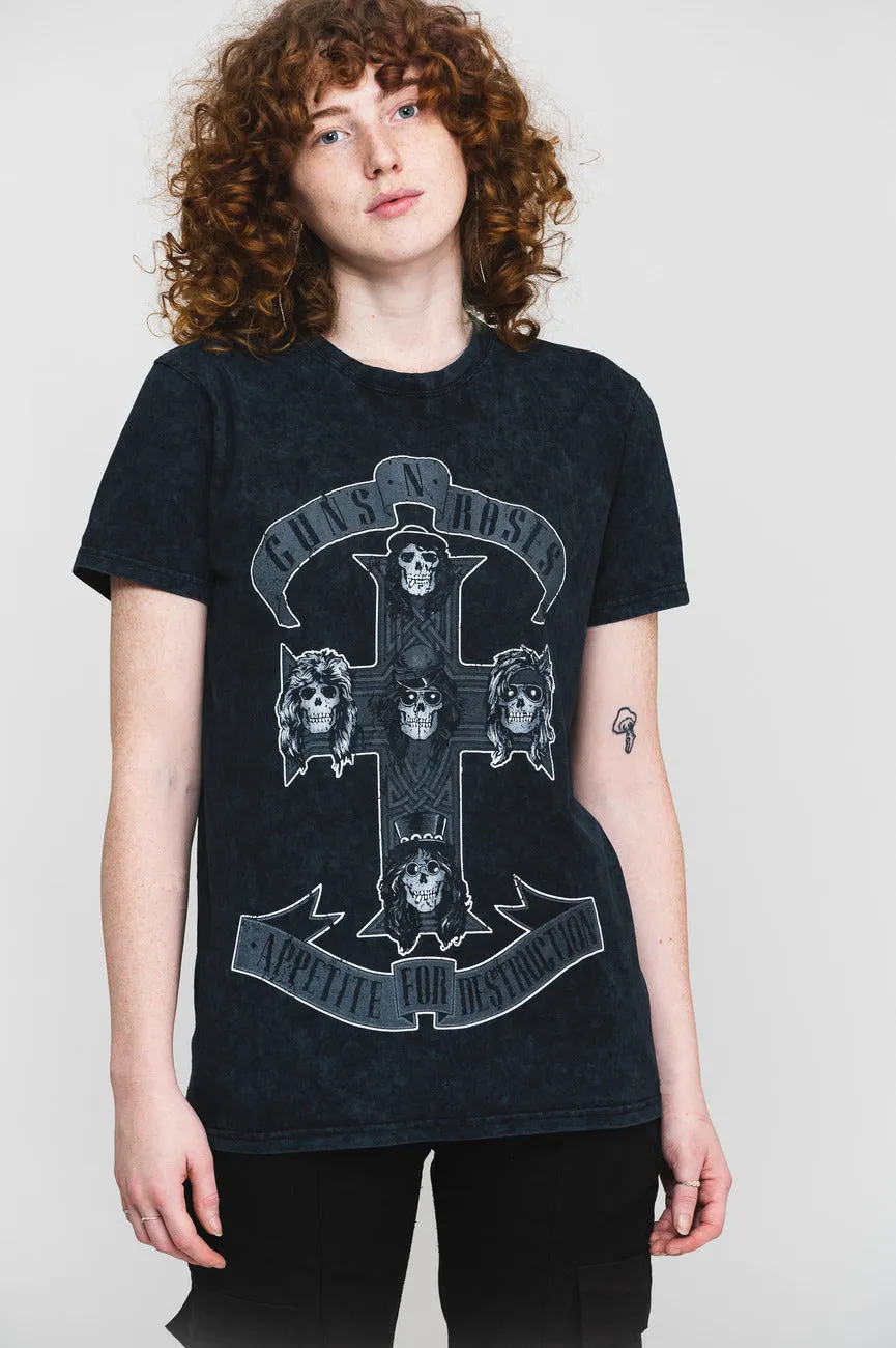 Guns N Roses Monochrome Cross Dip Dye T Shirt sold by Paradiso Clothing