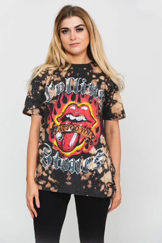 The Rolling Stones Tattoo Flames Dip Dye T Shirt sold by Paradiso Clothing