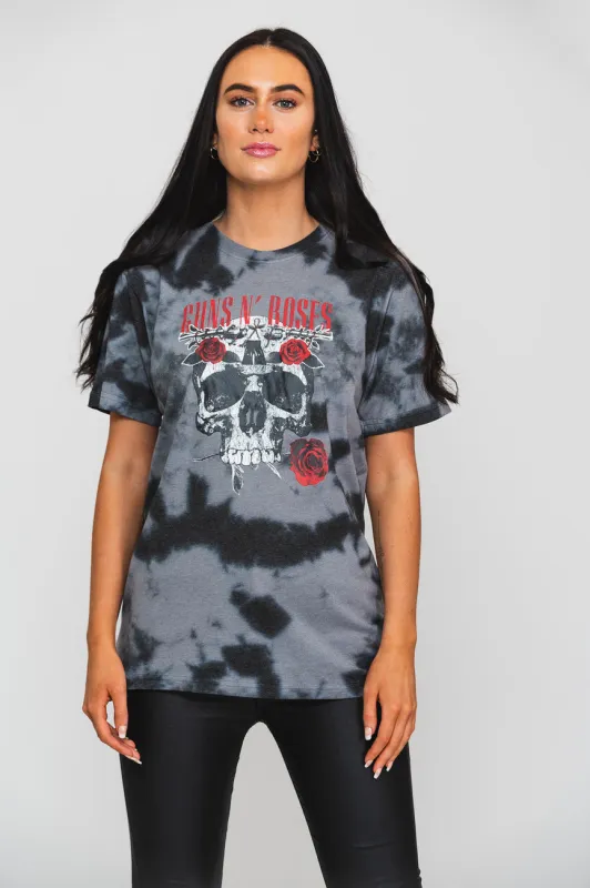 Guns N Roses Flower Skull Dip Dye T Shirt sold by Paradiso Clothing