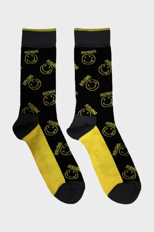 Nirvana Yellow Grunge Smile Pattern Ankle Socks sold by Paradiso Clothing