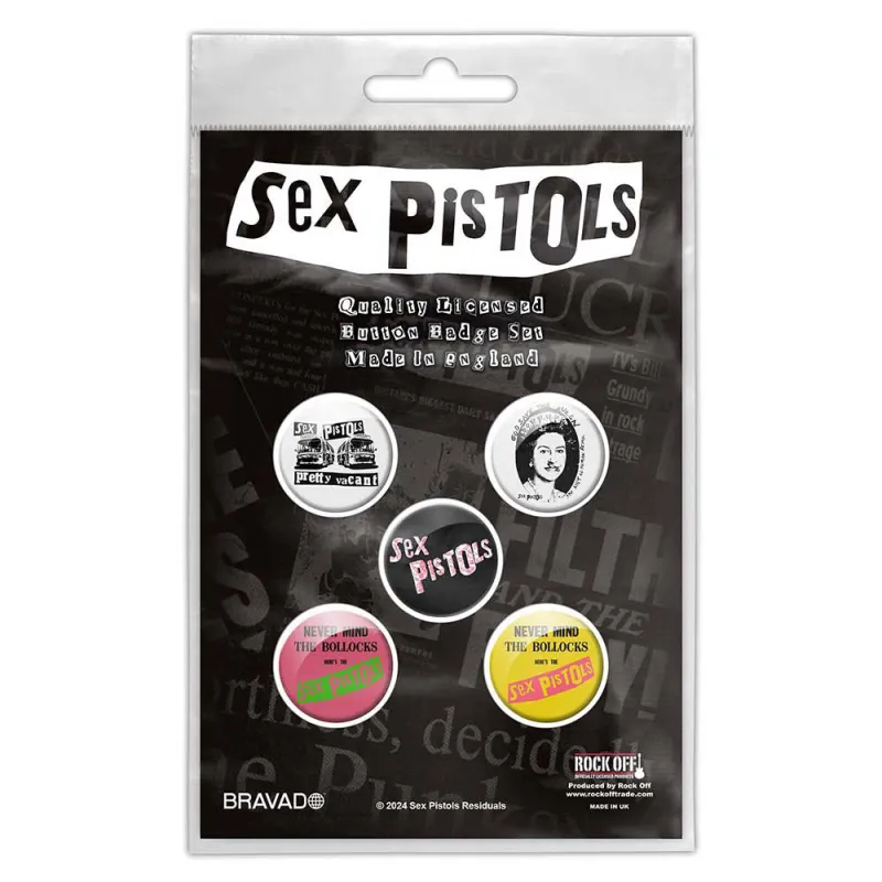The Sex Pistols NMTB Button Badge Pack sold by Paradiso Clothing