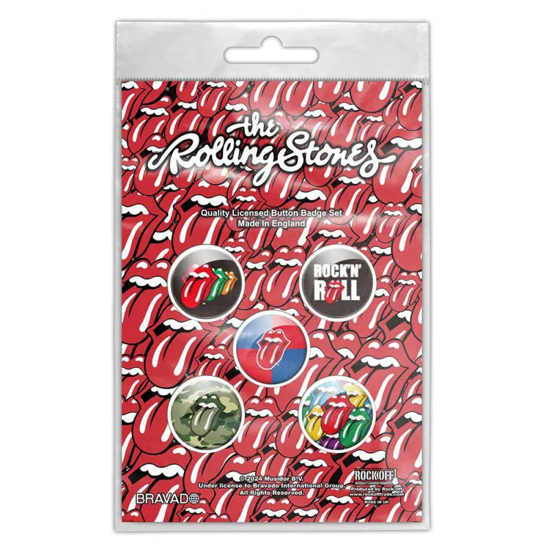 The Rolling Stones Rock N Roll Button Badge Pack sold by Paradiso Clothing