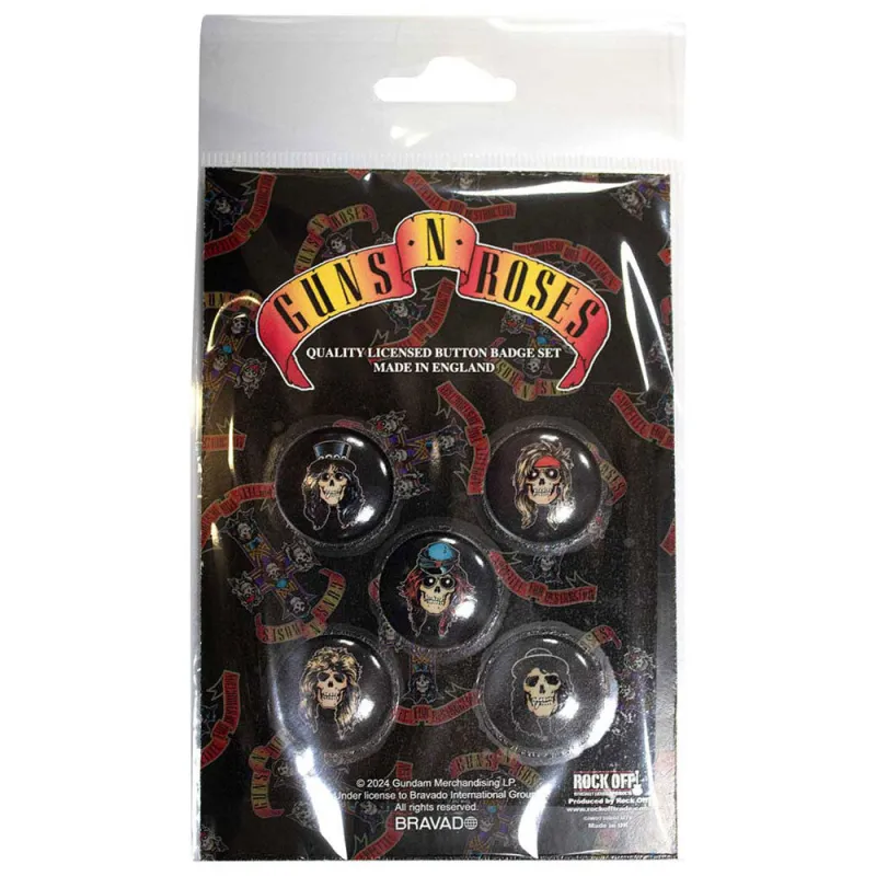 Guns N' Roses Appetite Skulls 5 Pack Button Badge Pack made by Paradiso Clothing