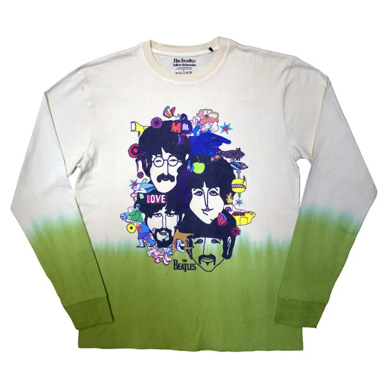 The Beatles Yellow Submarine Heads Collage Long Sleeve Dye Wash T Shirt made by The Beatles