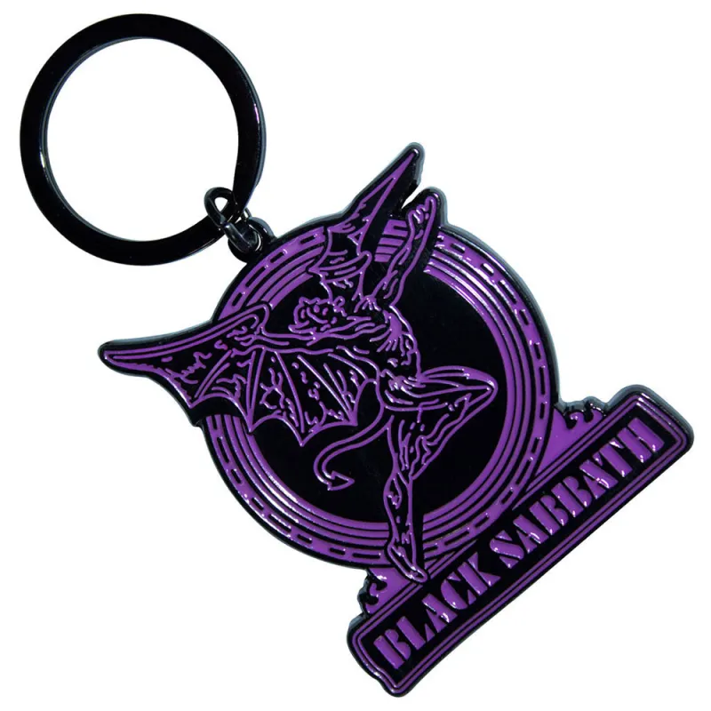 Black Sabbath Purple Text Logo And Daemon Keyring Keychain sold by Paradiso Clothing