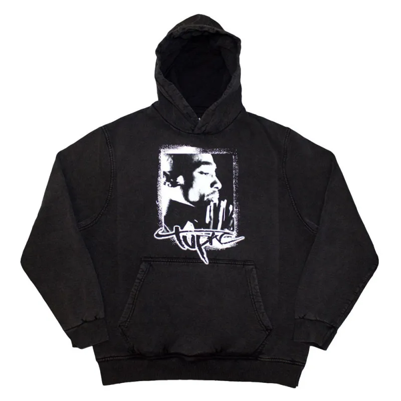 Tupac Spray Photo Pullover Stone Wash Hoodie made by Paradiso Clothing