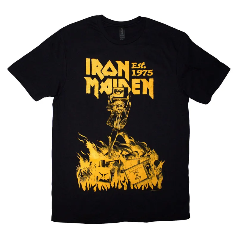 Iron Maiden Est 1975 Holy Smoke Jumbo Yellow T Shirt made by Paradiso Clothing