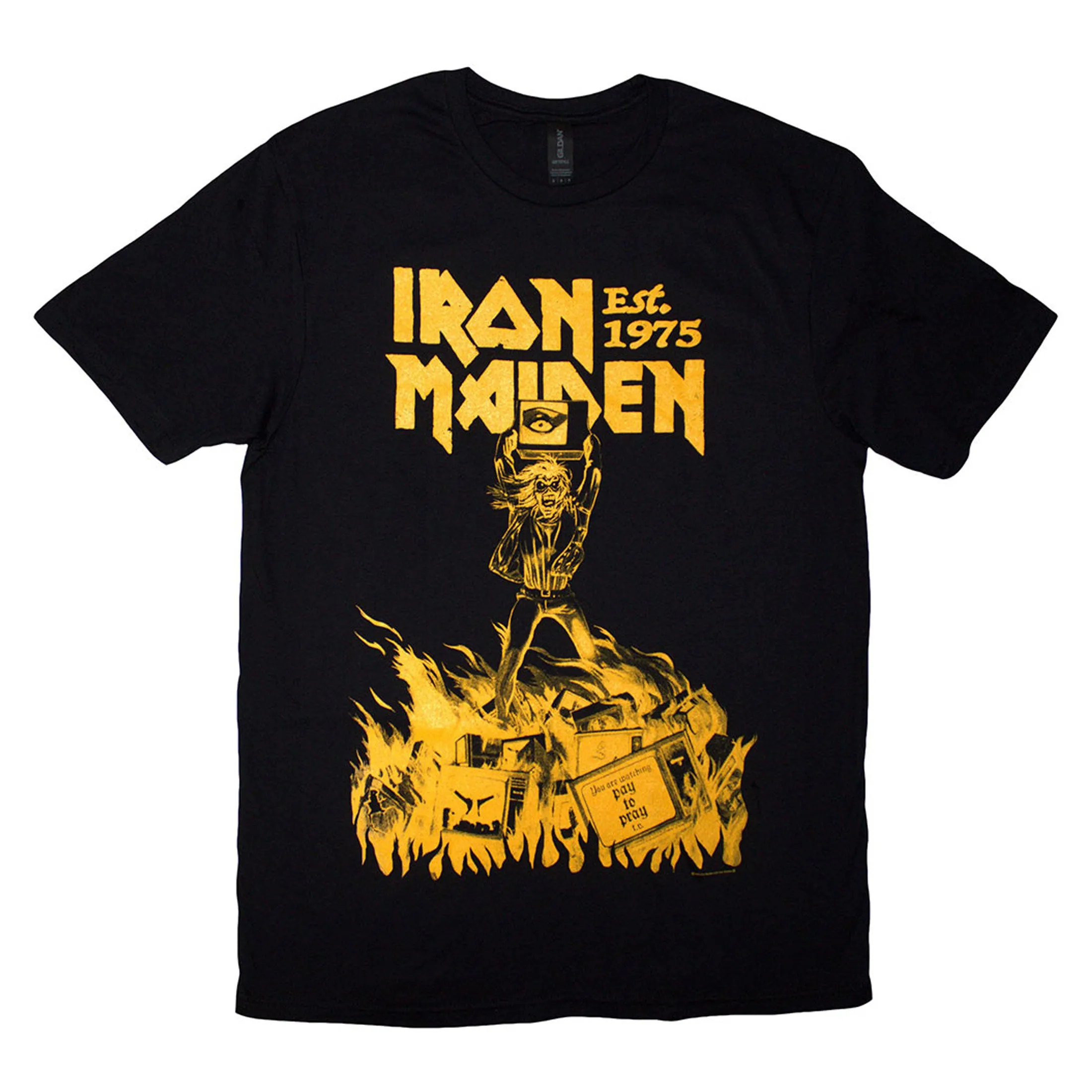 Iron Maiden Est 1975 Holy Smoke Jumbo Yellow T Shirt sold by Paradiso Clothing