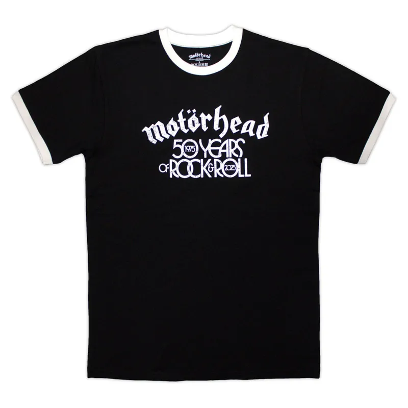 Motorhead 50 Years Text Lock Up Ringer T Shirt sold by Paradiso Clothing