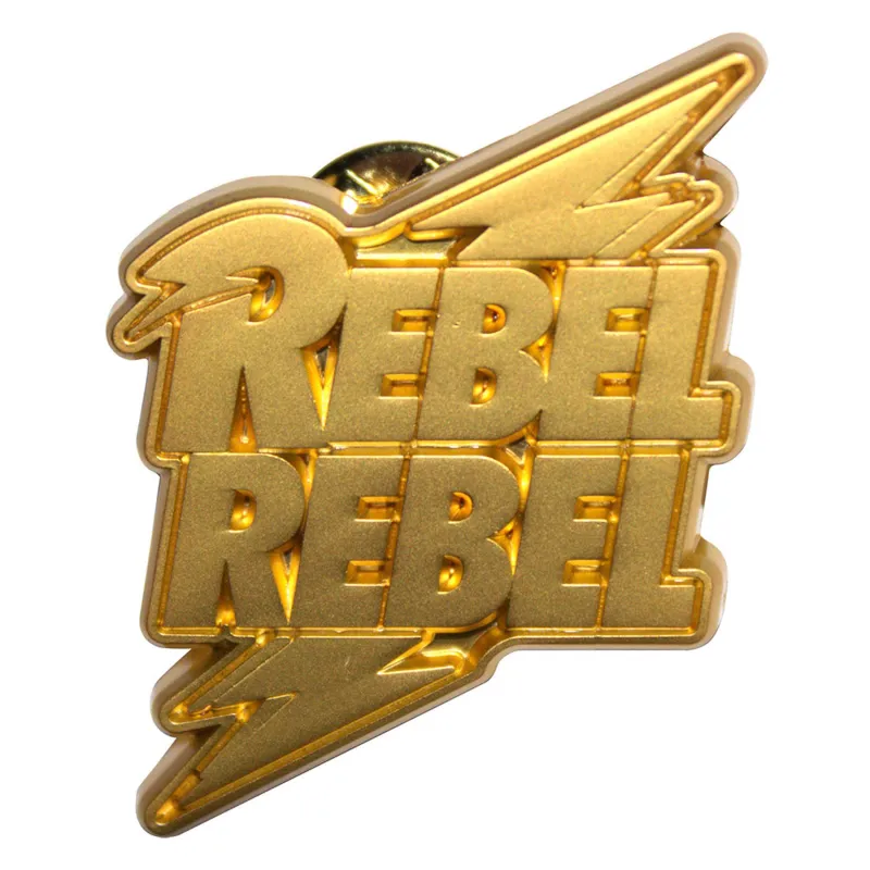David Bowie Rebel Rebel Gold Pin Badge sold by Paradiso Clothing
