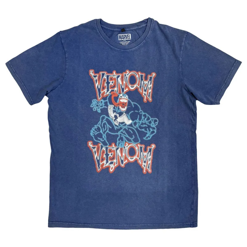 Venom Neon Light Outline Marvel Stone Wash T Shirt sold by Paradiso Clothing
