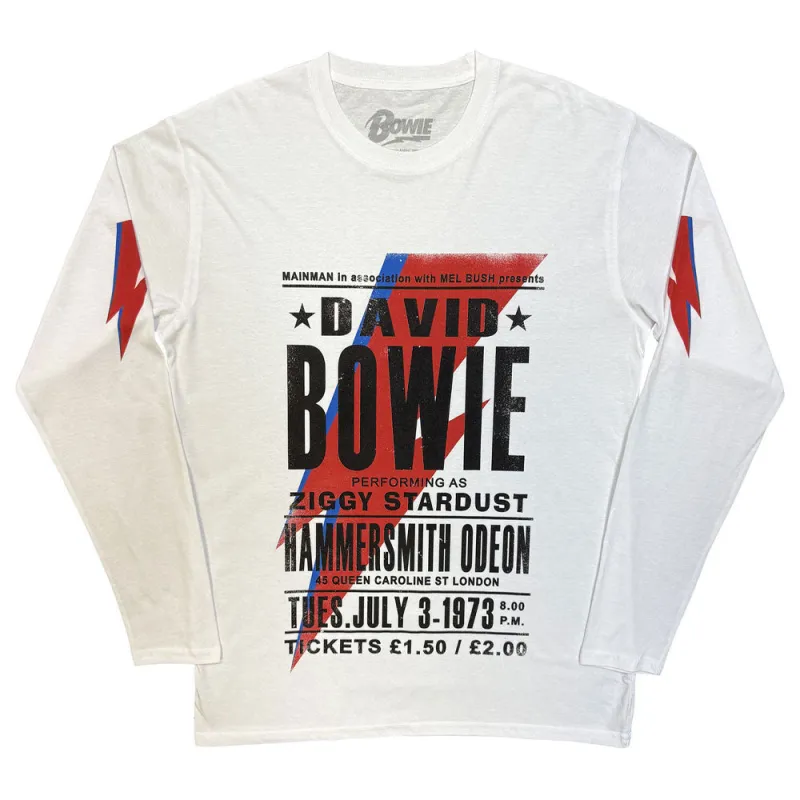 David Bowie Hammersmith Odeon White Long Sleeve T Shirt made by Paradiso Clothing