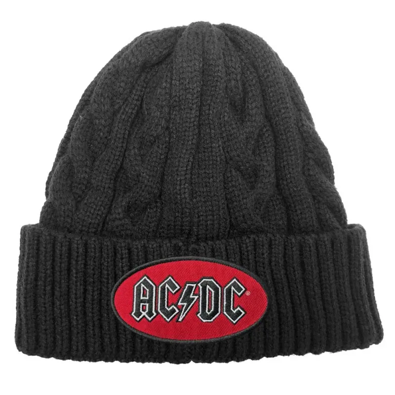 AC/DC Oval Band Logo Cable Knit Beanie Hat made by AC/DC