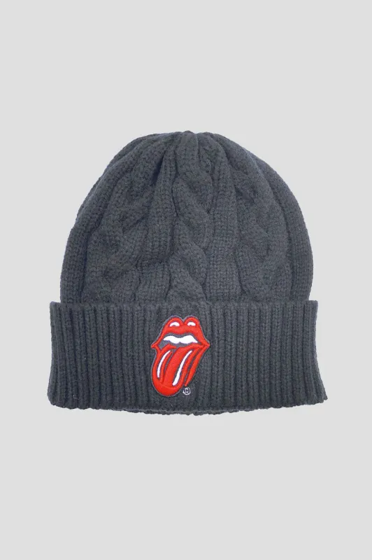 The Rolling Stones Tongue Logo Cable Knit Beanie Hat made by the Rolling Stones