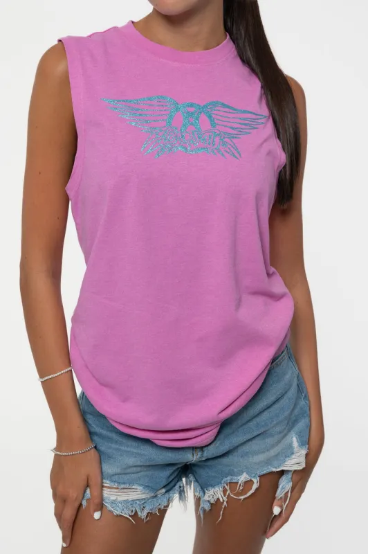 Aerosmith Glitter Print Band Logo Muscle Tank sold by Paradiso Clothing