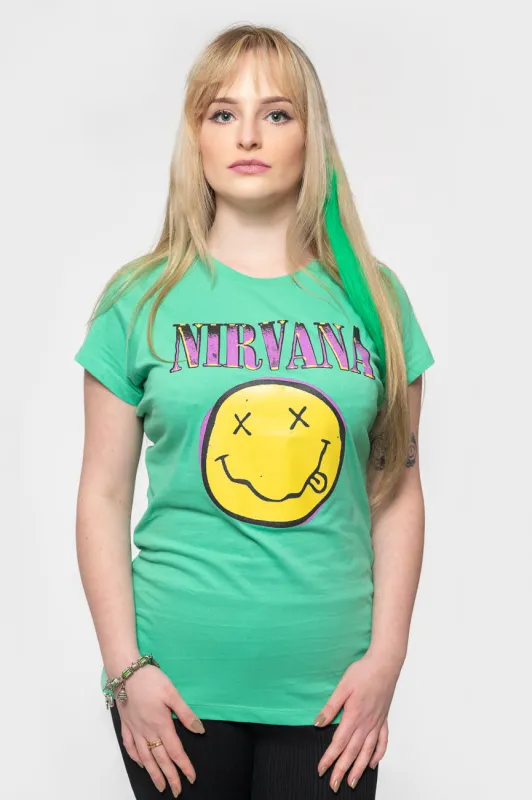 Nirvana Pink Grunge Smile Skinny T Shirt sold by Paradiso Clothing