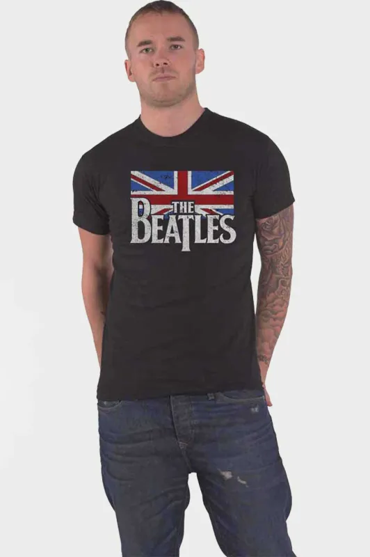 The Beatles Drop T Band Logo and Vintage Flag T Shirt sold by Paradiso Clothing